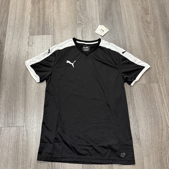 BNWT Puma Men Liga Soccer Jersey Black/White Size Medium Football Plain Shirt - Picture 1 of 6